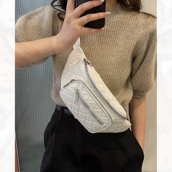 New Mini Quilted Multi Zip Fanny Pack 194 - Picture 1 of 4